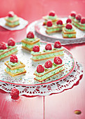 Wafer,pistachio mousse and raspberry Mille-feuilles