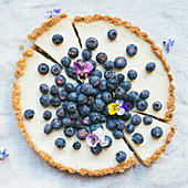 White chocolate,blueberry and flower pie
