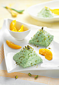 Pistachio and Indian milk rice pyramids