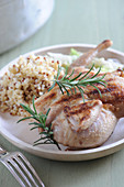 Flattened grilled quail with quinoa