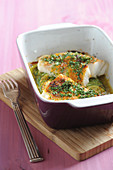 Cod coated in spicy herb crust