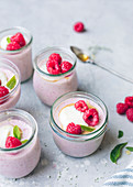 Raspberry and honey panna cottas