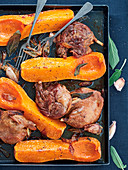 Baking tray: duck confit and butternut squash with sage