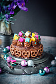 English licorice sweets and chocolate cake