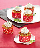 Candied Fruit Cupcakes With Lemon And Mint Cream Topping
