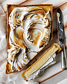 Lemon meringue pie with corn flake crust