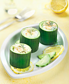 Cucumber stuffed with crab meat and dill yogurt
