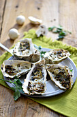 Lukewarm Normandy-style Cancale oysters with mushroom farce