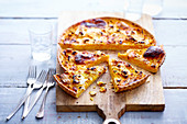 Carrot, pumpkin and goat's cheese quiche