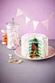 Surprise layer cake with candy center