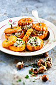 Jack-be-little squashes stuffed with chervil risotto and crushed hazelnuts