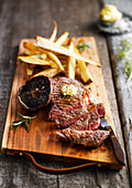 Buttered sirloin steak with parsnip fries