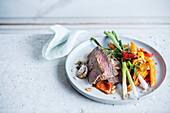 Roast beef with oven roasted vegetables
