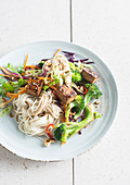 Asian noodles with smoked tofu and vegetables