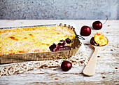 Baked pudding with cherries