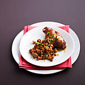 Rabbit with dry coder and pan-fried chanterelles