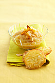 Apple and pear compote served with almond biscuits