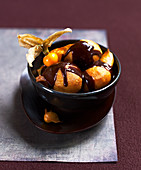Choux souffle with chocolate sauce