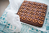 Brownie with bretzels