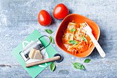 Ravioli mit Rindfleisch-Schinken-Füllung und Tomatensauce