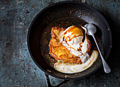 French toast with toffee sauce and vanilla ice cream