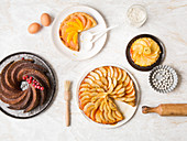 Various swirl cakes and tartlets