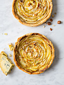 Roquefort tart with apples and hazelnuts