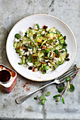 Courgette salad with feta, pumpkin seeds, mint and Espelette pepper