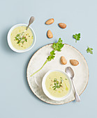 Almond cream soup with herbs