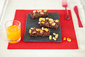 Chocolate and candied orange rind cereal bars