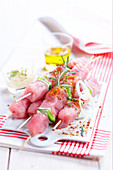 Raw chicken brochettes