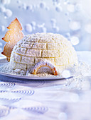 Christmas dessert in the shape of an igloo
