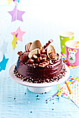 Children's birthday cake with rich chocolate decorations