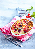Baked pudding with red fruits