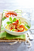 Italian style scallops with tomato and basil on polenta