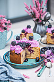 Creamy blackberry and cardamom cake