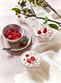 Mousse with fresh raspberries