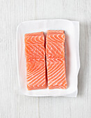 Raw salmon steaks