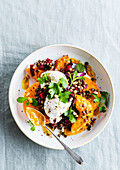 Roasted pumpkin with lentils and mozzarella