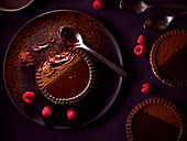 All chocolate tartlets with fresh raspberries