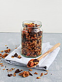 Granola with chestnut flour, dried fruit and chocolate