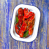 Lobster in an enamel dish
