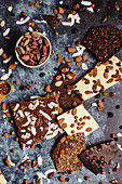 Selection of dried fruit and nut chocolate