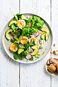 Avocado salad, with lamb's lettuce and goat's cheese