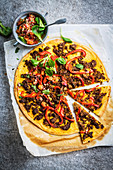 Oriental pita with minced meat and peppers