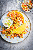 Tacos with prawn crumble and pineapple salad