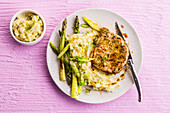 Pork filet mignon with fennel puree and green asparagus