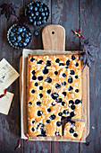 Sheet cake with blueberries
