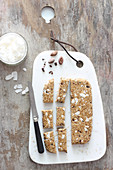 Homemade muesli bars with coconut and cocoa