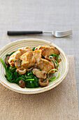 Sweetbreads with mushrooms and spinach